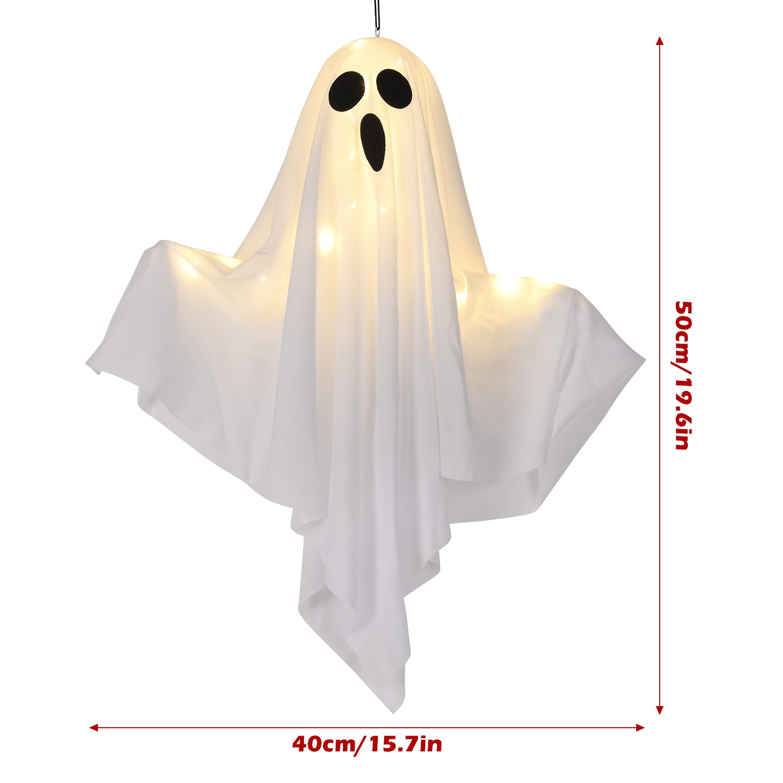 Halloween Hanging Ghost Decorations, Light Up White Ghost with Warm LED Lights, Spooky Hanging Ghost Ornaments for Indoor/Outdoor Yard, Porch, Tree Party Decor, 19.6in