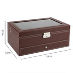 12-Slot Brown PU Leather Watch Box and Jewelry Organizer with Integrated Storage Drawer for Display