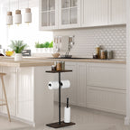 Freestanding Industrial Pipe Toilet Paper Holder with Wood Shelf, Double Roll Dispenser and Reserve Storage for Farmhouse Washroom,