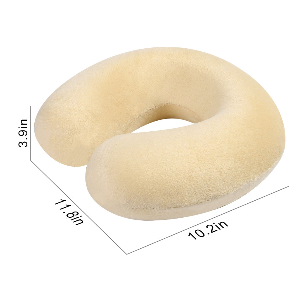 Beige Memory Foam Travel Neck Pillow - Soft U-Shaped Support Pillow for Airplane & Car