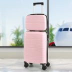 2-Piece PP Hardside Luggage Set - 20 Inch Carry On Suitcase + 14 Inch Cosmetic Case with Spinner Wheels & Lock (Black)