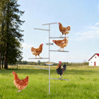 8-Tier Metal Chicken Roosting Bar with 2 Feeders, Ground-Inserted Iron Perch Stand for Poultry Coops