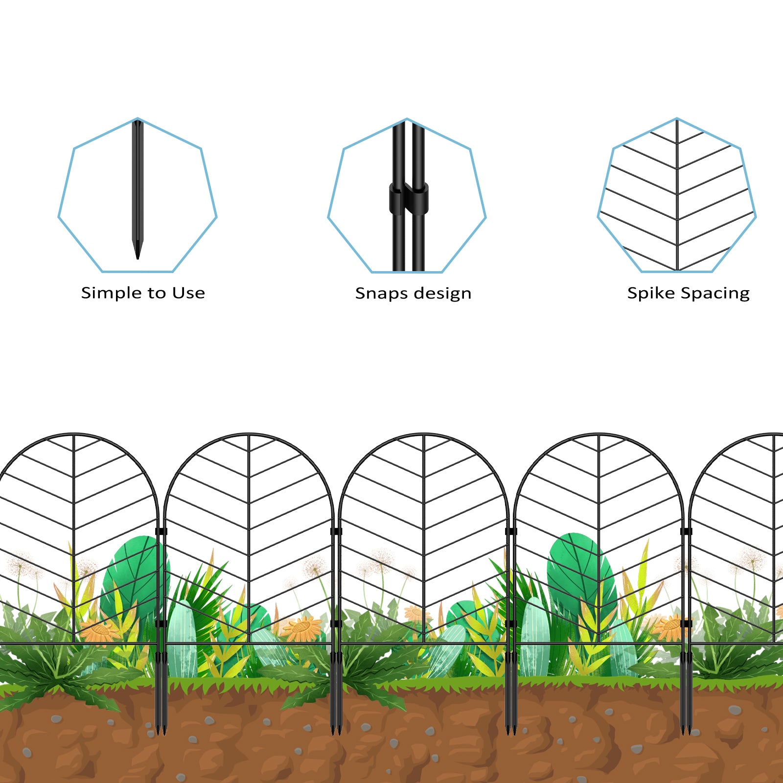 30/10 Pack Decorative Banana Leaf Garden Edging, 22-Inch Rust-Resistant Metal Animal Barrier Fence, Easy No-Dig Installation Wire Fencing for Yard and Pet Protection