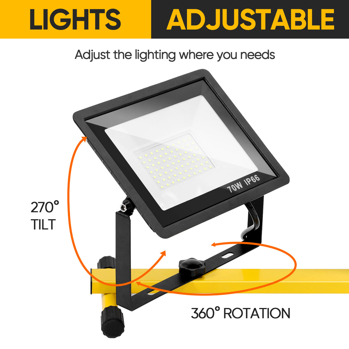 LED Work Light with Stand, 3 Adjustable Heads, Collapsible Tripod Stand, Individual Switch, Plug Powered, 6500 Kelvin Color Temperature, Suitable for Indoor and Outdoor Work, Photography Studio