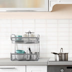 Silver 2 Tier Mesh Storage Rack Countertop Organizer, Double Basket Kitchen Bathroom Desktop Storage Shelf