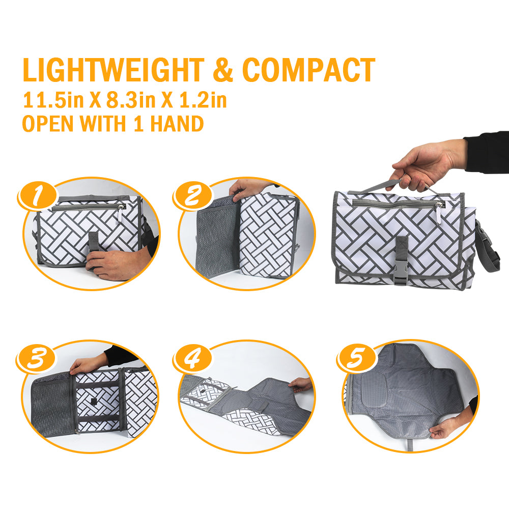 Portable Diaper Changing Pad with Built-in Storage - Foldable Travel Changing Mat for Babies, Grey Pattern