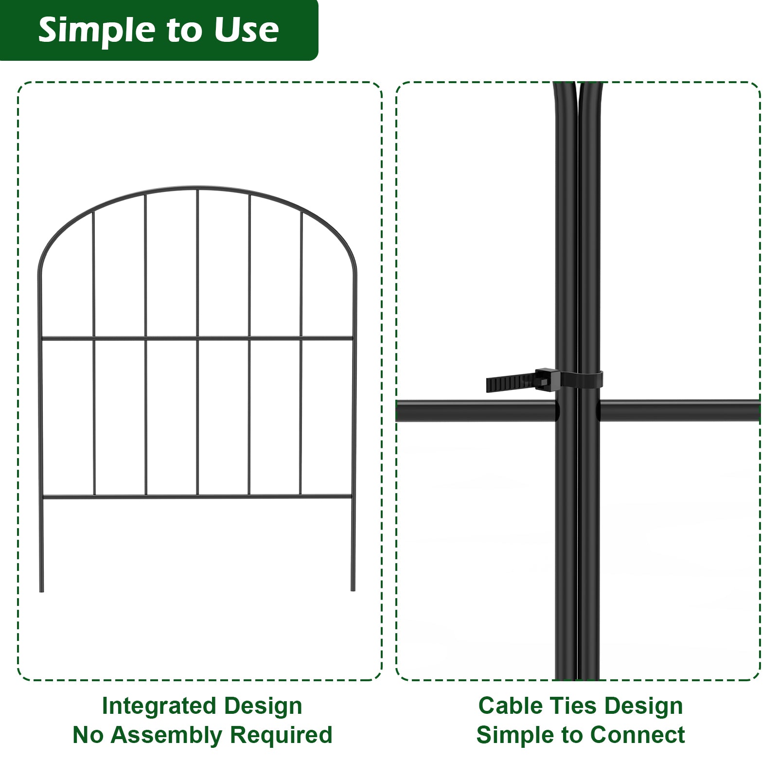 Small Arched Garden Fence 10-Pack, 16.5"H x 10ft L Metal Wire Animal Barrier for Small Dogs