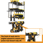3-Tier Power Tool Storage Rack, Wall-Mounted Drill Holder with 4 Slots, Heavy-Duty Metal Tool Organizer for Garage