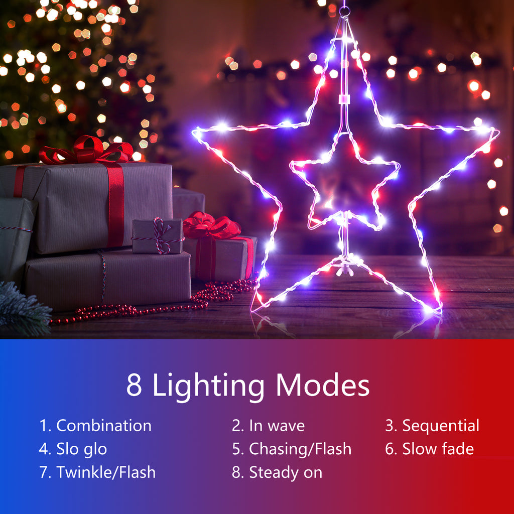 3-Pack Large Hanging Star String Lights, Remote Controlled Multi-Color Window Curtain Lights for Bedroom and Patio,