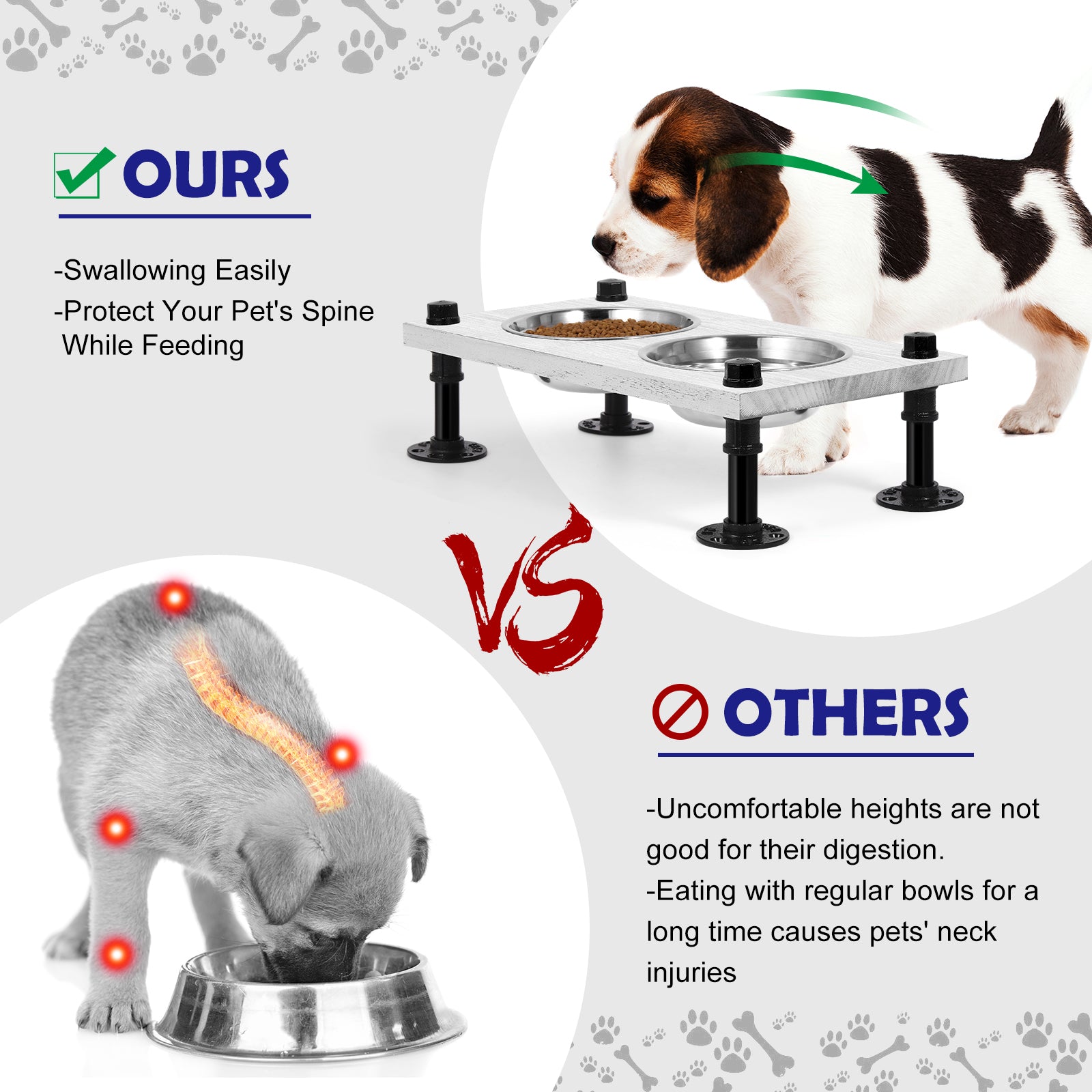 Elevated Dog Cat Bowls Raised Dog Cat Bowl Stand with 2 Removable Stainless Steel Bowls Small Dog Bowls Food and Water Bowl
