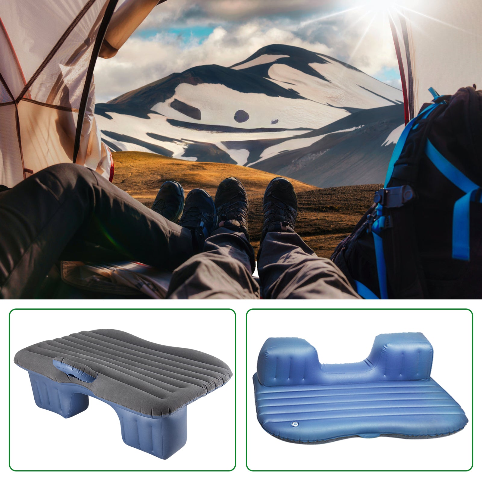 Inflatable Car Air Mattress for Travel & Camping - Universal SUV Extended Bed w/ 2 Pillows, Black