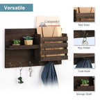 Wooden Mail Sorter Rustic Mail & Key Holder Organizer with 3 Key Hooks, Wall Mount Mail Holder for Entryway