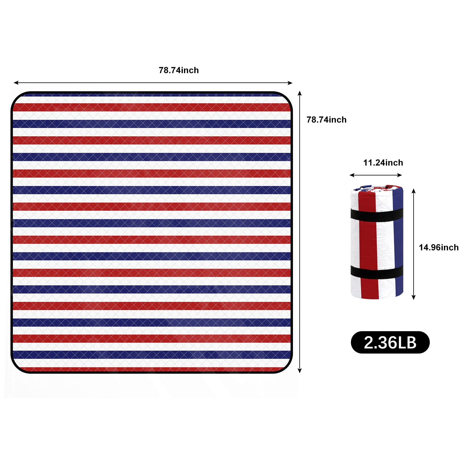 Waterproof Portable Camping and Beach Blanket with Red and Blue Stripes for Outdoor Picnics, Lawn Events, and Concerts