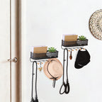 Decorative Wall Mail & Key Rack - 2 Pack Metal Basket Organizer with 5 Hooks for Entryway