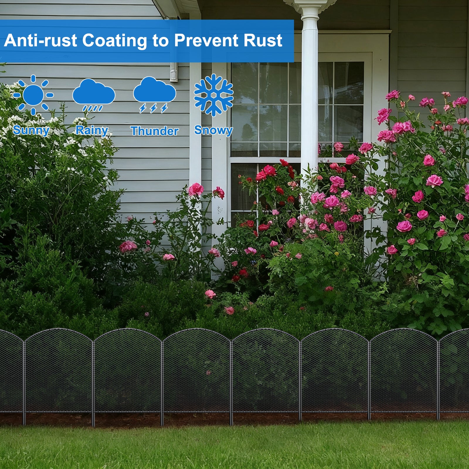 24" (H) x 10ft (L) Mesh Garden Fence & Animal Barrier - No-Dig Metal Wire Fencing for Rabbits & Dogs, Decorative Yard & Patio Border, Black