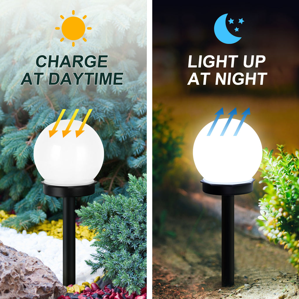 4 Pack Solar Pathway Lights, LED Outdoor Garden Globe Lights, IP65 Waterproof Solar Landscape Lighting for Yard, Patio, Walkway, Lawn, Deck Decor
