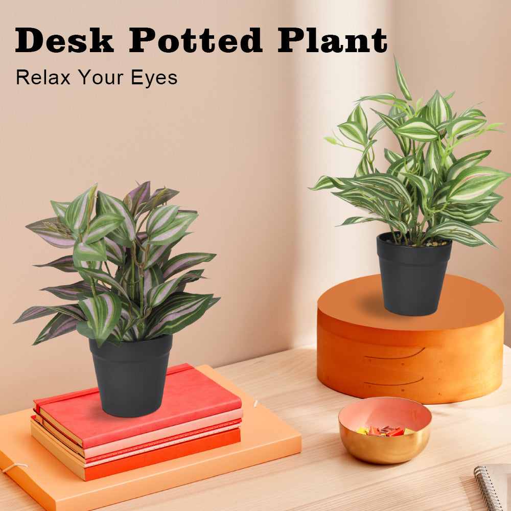 2-Pack Artificial Potted Plants, Mini Plastic Faux Flower Greenery for Living Room Bedroom Office & Desktop Decoration