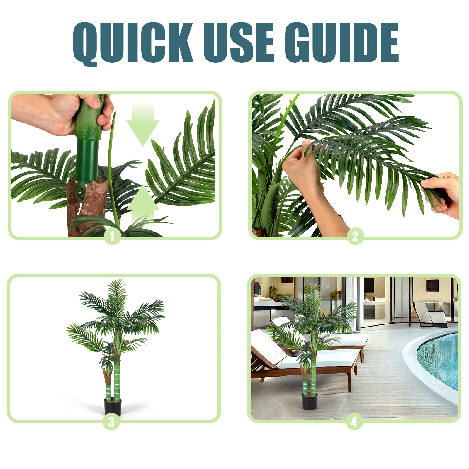 4FT Artificial Palm Tree - Lifelike Faux Tropical Plant in Pot - Realistic Textured Trunk & Silk Leaves for Indoor Home Office & Holiday Decor