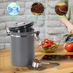 Airtight Coffee Canister - 22 oz Stainless Steel Coffee Bean Storage with Date Tracker & CO2 Valve - Includes Measuring Scoop, Gray