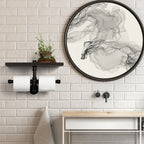 24-Inch Wide Industrial Pipe Toilet Paper Holder with Large Shelf - Wall-Mounted Rustic Wood Tissue Rack - Heavy Duty Double Roll Organizer