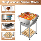 24 Inch Stainless Steel Outdoor Fire Pit, 3-in-1 Wood Burning Square Fire Pit with Cooking Grate, Storage Space & Ash Pan, Multi-functional Firepit for Camping Backyard Bonfire BBQ Picnic Patio