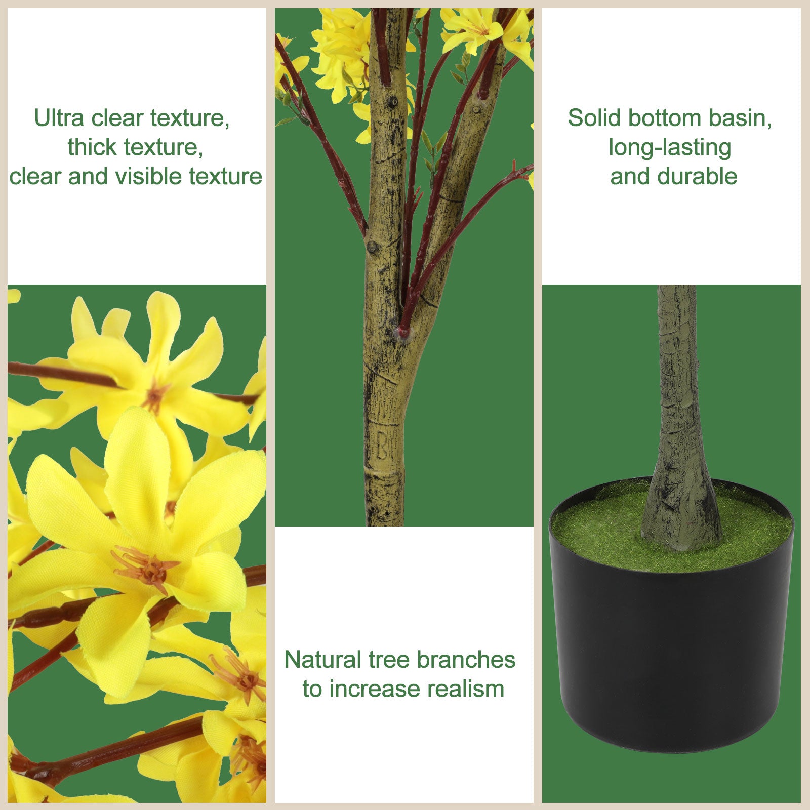 6ft Artificial Winter Jasmine Tree, Tall Yellow Faux Silk Plant for Indoor Home Office & Housewarming Decor
