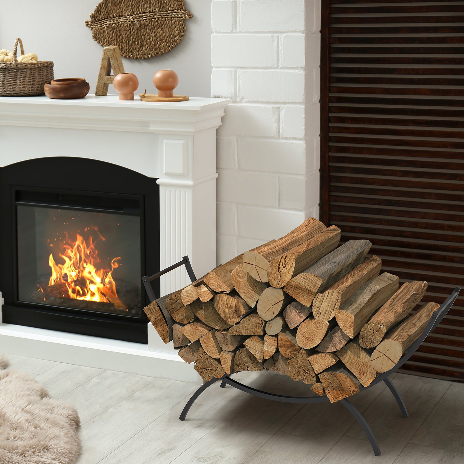 37 Inch Heavy Duty Log Rack for Fireplace Storage, Weather Resistant Metal Wood Stack Holder for Indoor and Outdoor Use