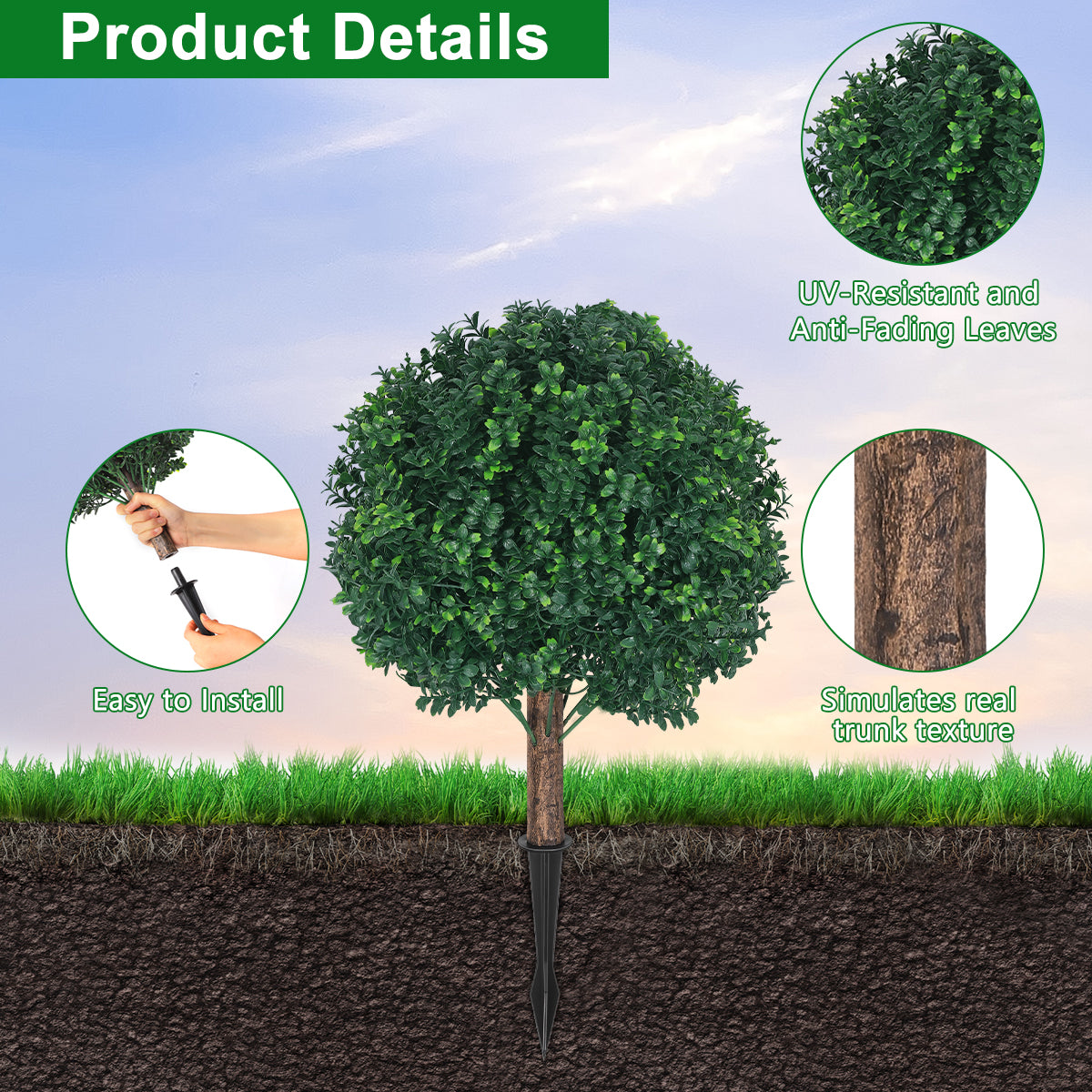 2-Pack Artificial Cypress Topiary with Ground Stakes, Faux Boxwood Bush for Outdoor Porch, Garden, and Balcony, UV Resistant,