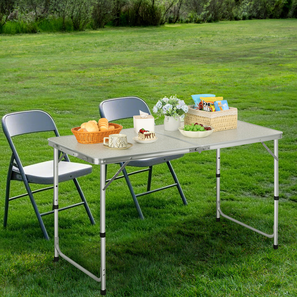 4FT Folding Camping Table - Portable Aluminum Lightweight Picnic Table with Adjustable Height, Heavy Duty Foldable Utility Table with Carry Handle for Outdoor, Indoor, Backyard, Beach, and BBQ