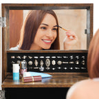 Full-Length Mirror Jewelry Cabinet Armoire - Standing Jewelry Organizer with Wood Grain Finish