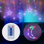 Solar Star Moon String Lights, 11.5 FT 138 LEDs Window Lights with 8 Lighting Modes and Remote Control, Indoor Outdoor Night Light for Christmas, Halloween Decoration