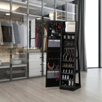 360Â° Swivel Jewelry Cabinet Armoire with Full-Length Mirror - Lockable Jewelry Organizer with Rear Storage Shelves & Large Capacity Makeup Storage, Black