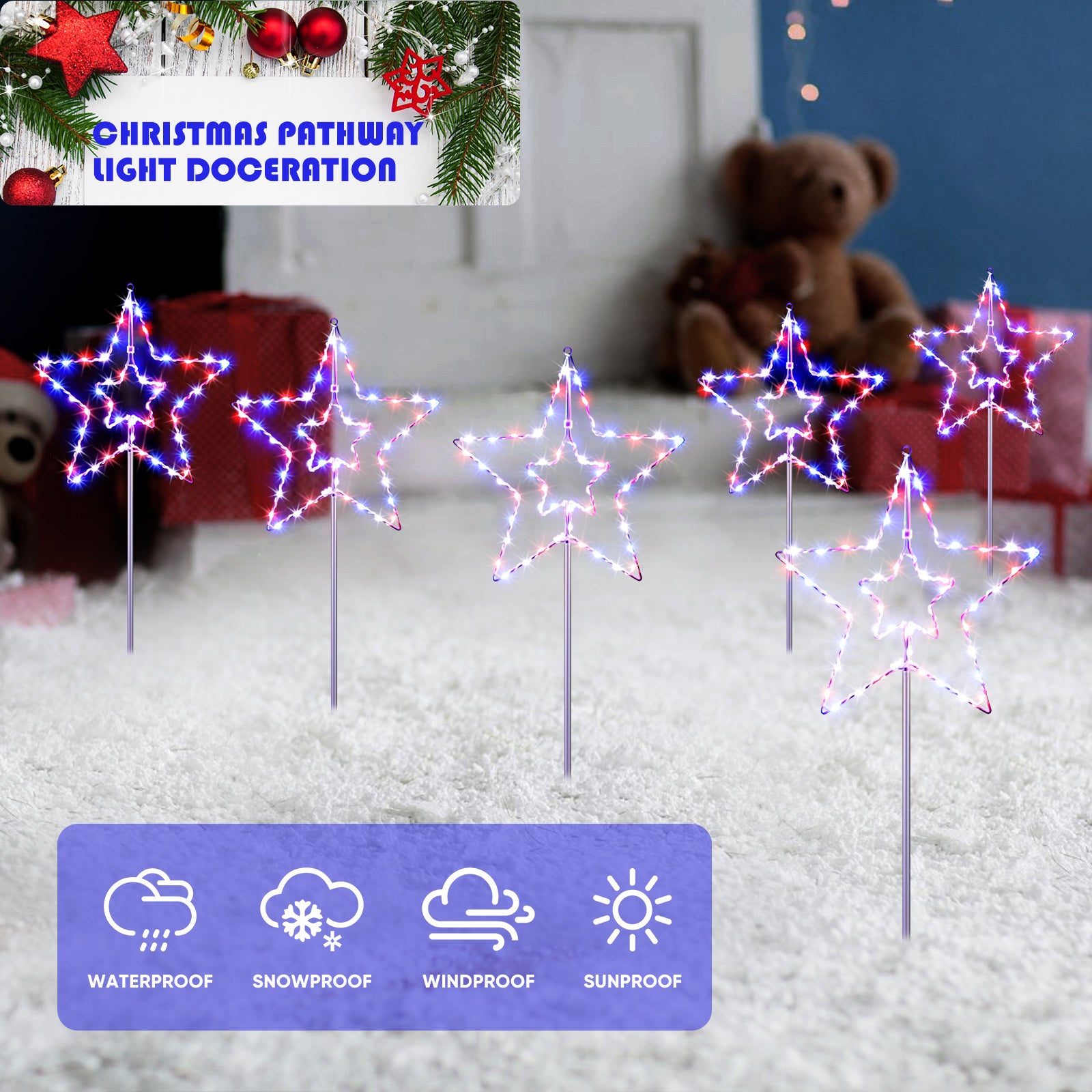 3-Pack Solar Star Pathway Lights, Large Multi-Colored Outdoor Garden Stake Lights for Walkway, Yard, and Patio,