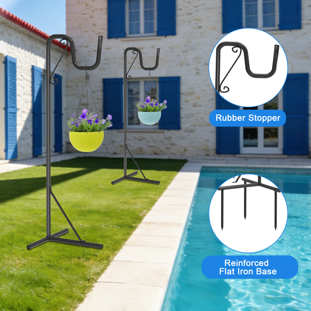 2-Pack 92-Inch Adjustable Shepherd Hooks - Heavy Duty Outdoor Garden Plant Hangers - Metal Bird Feeder Pole with 3-Prong Base for Lanterns