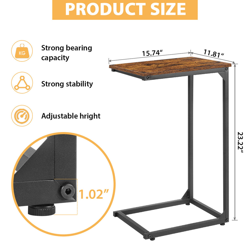 Set of 2 C Shaped Side Tables - Portable Laptop/Snack End Tables for Couch and Bed (Rustic Brown)