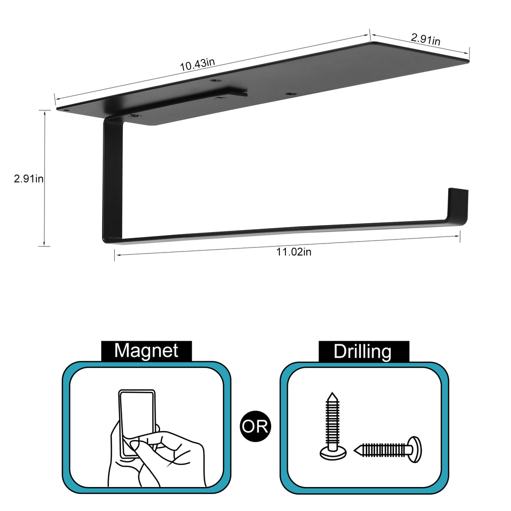 Set of 2 Magnetic Paper Towel Racks - Dual Mounting Options with Magnet or Screws - Black Wall Mount Towel Bar for Kitchen, Fridge, and RVs