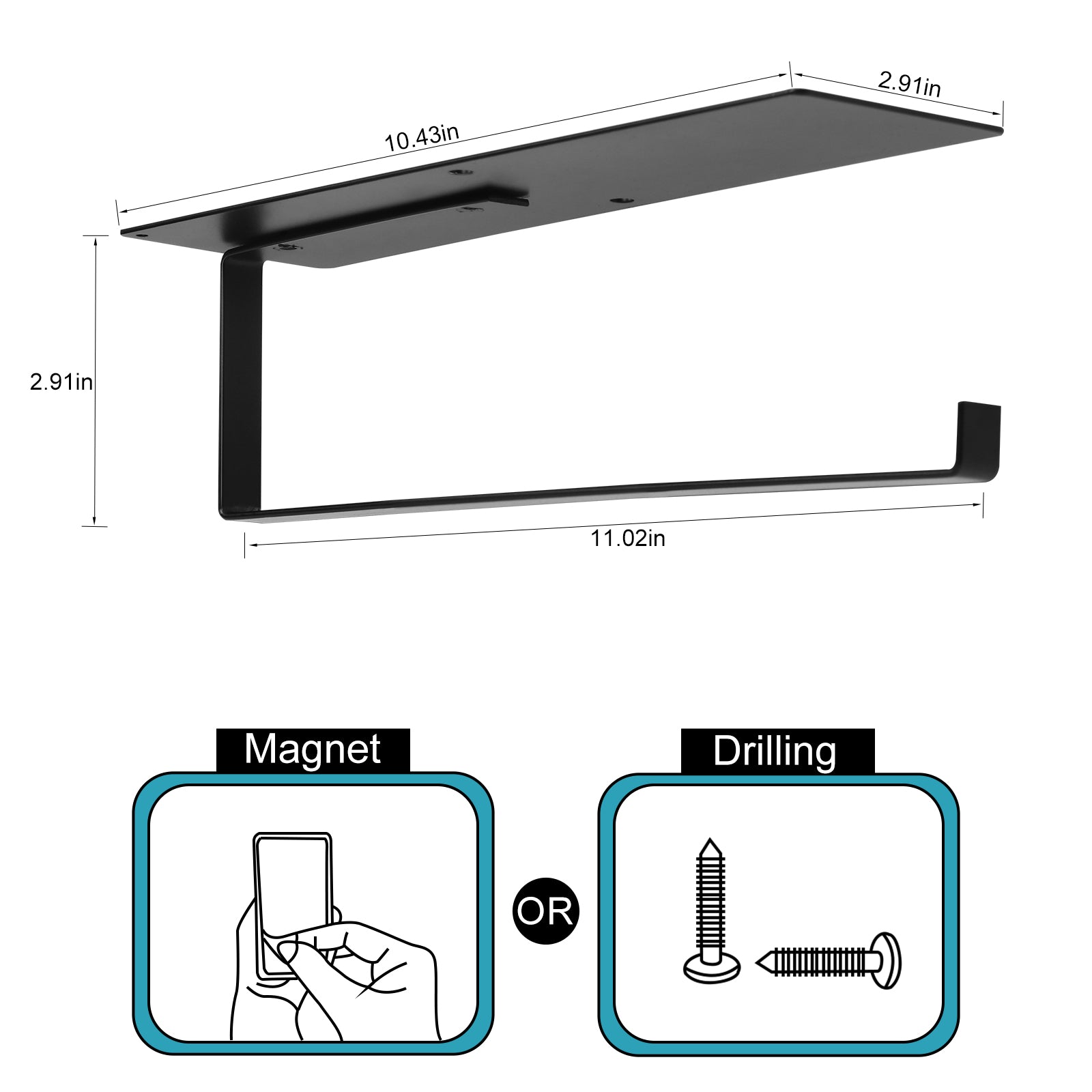 Set of 2 Magnetic Paper Towel Racks - Dual Mounting Options with Magnet or Screws - Black Wall Mount Towel Bar for Kitchen, Fridge, and RVs