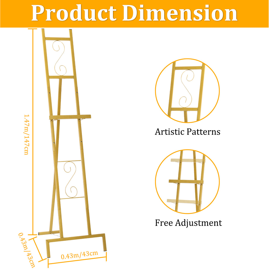 Gold Adjustable Easel Stand, 2 Pack Free Standing Display Rack for Wedding Signs, Posters & Artwork