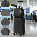 2-Piece ABS Hardside Luggage Set - 20 Inch Carry On Suitcase + 14 Inch Cosmetic Case with Spinner Wheels & Lock, Black