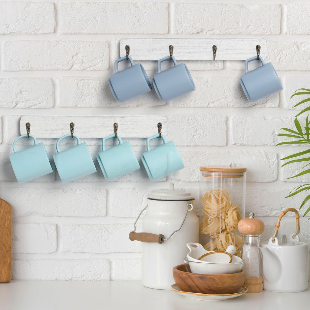4 Pcs Coat Rack Wall Mounted Rack Entryway Hanging Coat Rack Cups Rack Offwhite