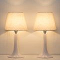 Pair of Contemporary White Table Lamps with Clear Acrylic Bases and Cloth Shades, Versatile Small Nightstand Lights for Kids' Rooms, Offices, or Bedrooms