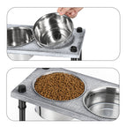 Pet Rice Bowl with 2 Stainless Steel Bowls and Non-Slip Feet Removable Wooden Pet Feeder with Drinking and Feeding Station for Cats and Dogs, Gray