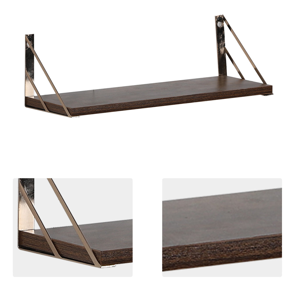 Rustic Brown Floating Wall Shelves with Metal Frame - 3-Piece Set for Bathroom, Kitchen, and Living Room