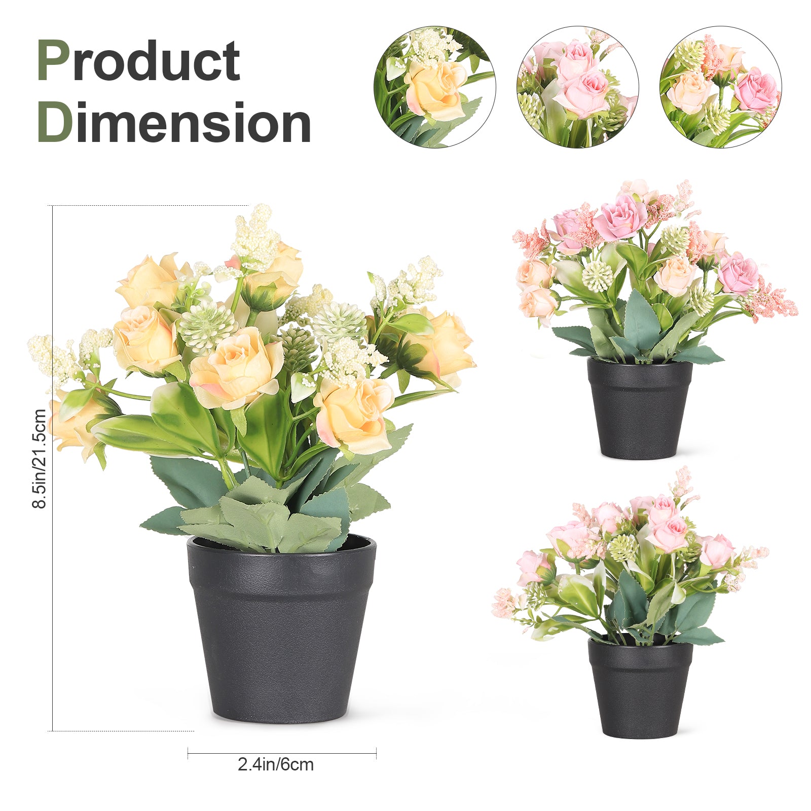 3-Piece Set Mini Artificial Plants, Realistic Faux Greenery Potted Plants for Indoor Outdoor Garden Patio & Holiday Decor