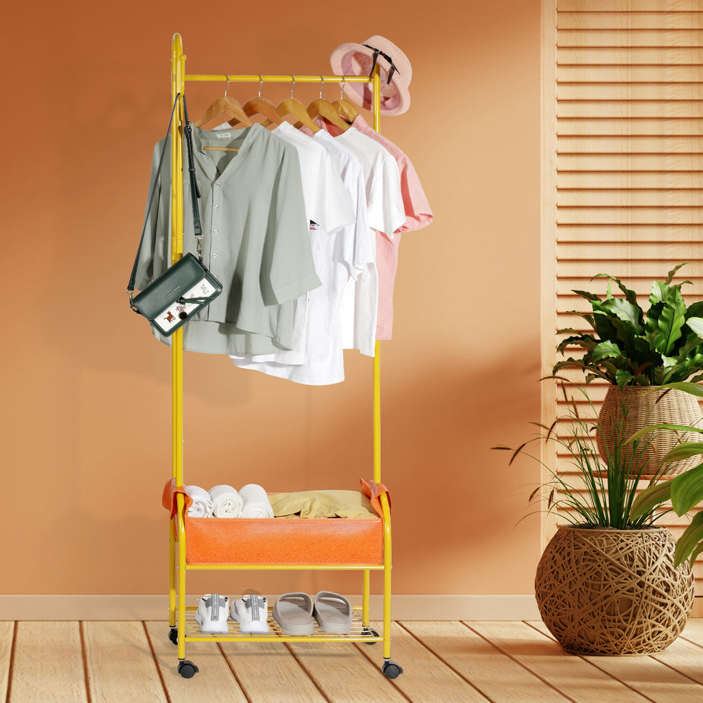 Gold Rolling Garment Rack - Heavy Duty Clothing Rack with Shelves & Side Hooks