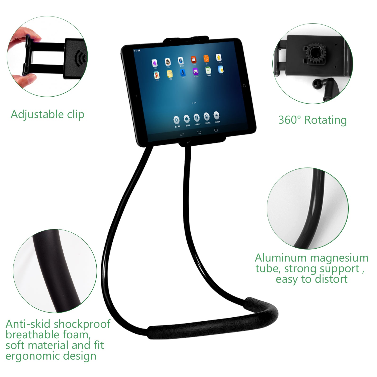 Universal Flexible Neck Phone Holder, 360Â¡Ã£ Viewing Lazy Bracket for Bed, Sofa & Outdoor (Black)
