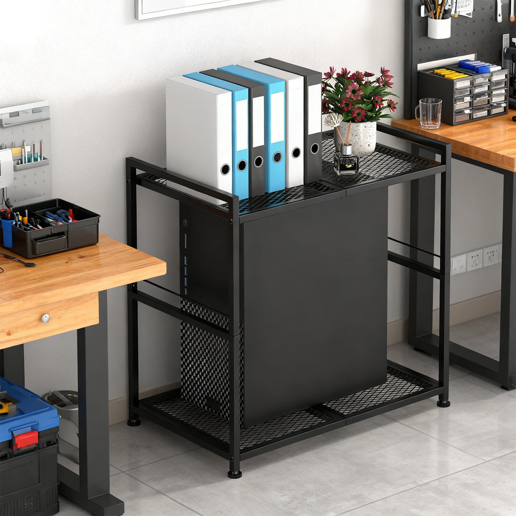 Command Center PC Tower Stand | 2-Tier Under-Desk Rolling Cart & Mobile Printer Station