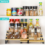 Heavy-Duty Bamboo Step Shelf Organizer | Expandable 3-to-4 Tier Spice Rack for Pantry & Countertop