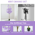 6ft Artificial Winter Jasmine Tree with Purple Flowers, Tall Faux Potted Blooming Plant for Indoor Outdoor Home Decor
