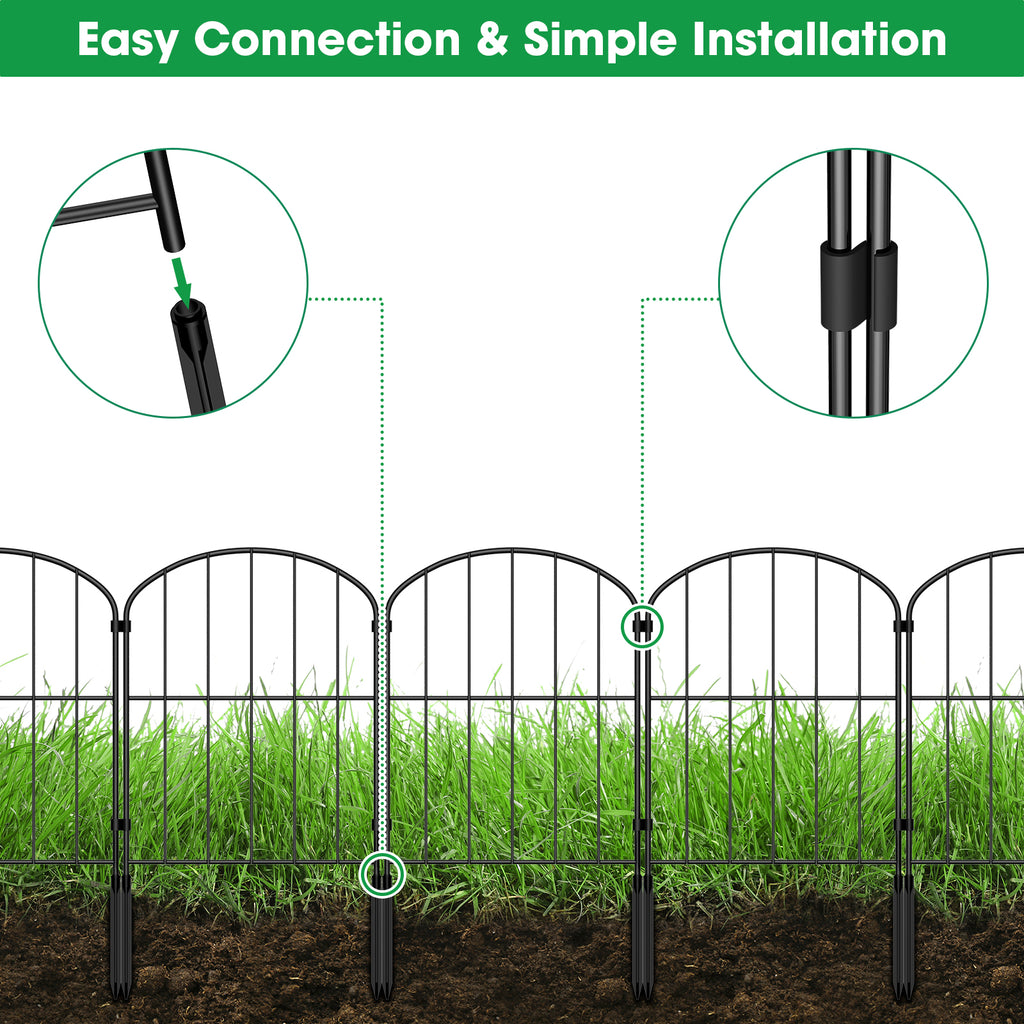 10-Pack Arch Garden Fence with Plastic Stakes, No-Dig Metal Pet Barrier for Flower Bed Border